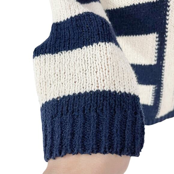 J. CREW Mixed Stripe Navy & Ivory Cotton-Linen Blend Sweater Size S - Picture 7 of 8